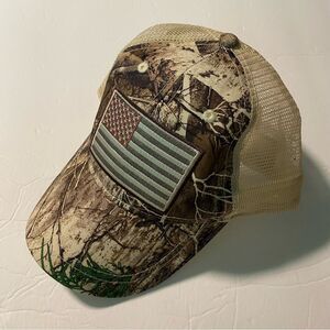 US Flag Trucker Hat mesh Brown Camouflage Infinity Snap Back Cap realtree
